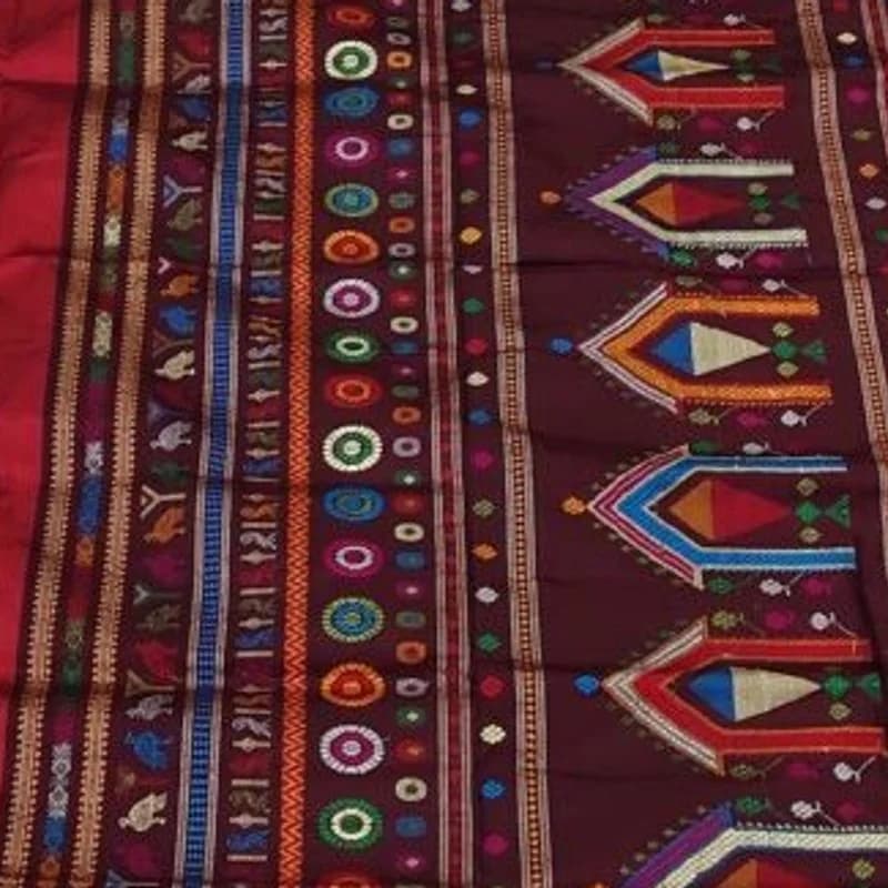 Red Dolabedi Bomkai Silk Saree view 1