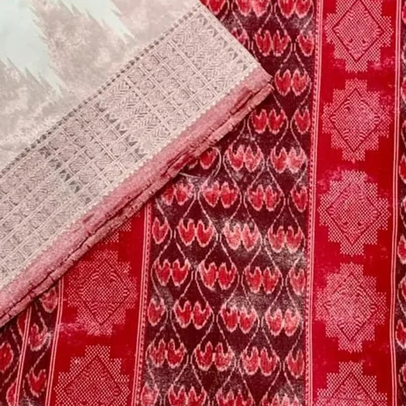 Sambalpuri Phodakumbha Border Tissue Silk Saree -red view 1