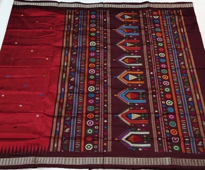 Red Dolabedi Bomkai Silk Saree thumbnail 2
