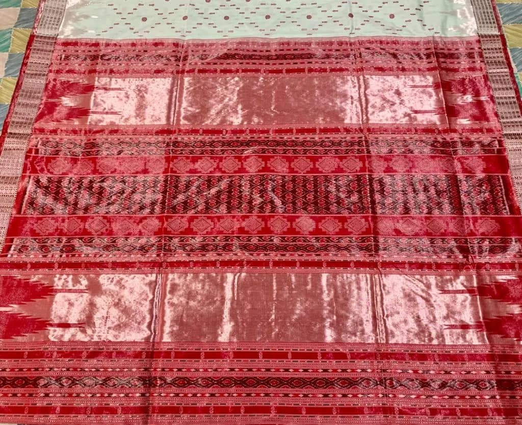 Sambalpuri Phodakumbha Border Tissue Silk Saree -red thumbnail 2