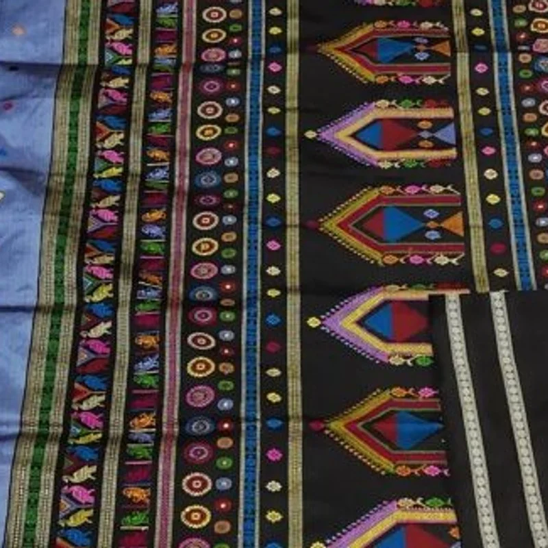 Dolabedi Cerulean Blue Black Pure Silk Saree