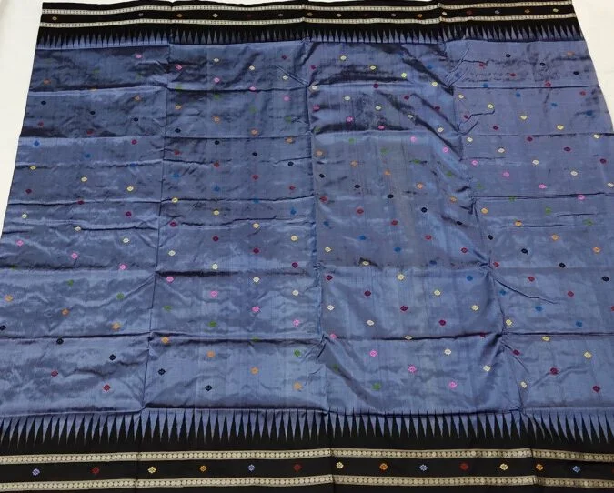 Dolabedi Cerulean Blue Black Pure Silk Saree thumbnail 3