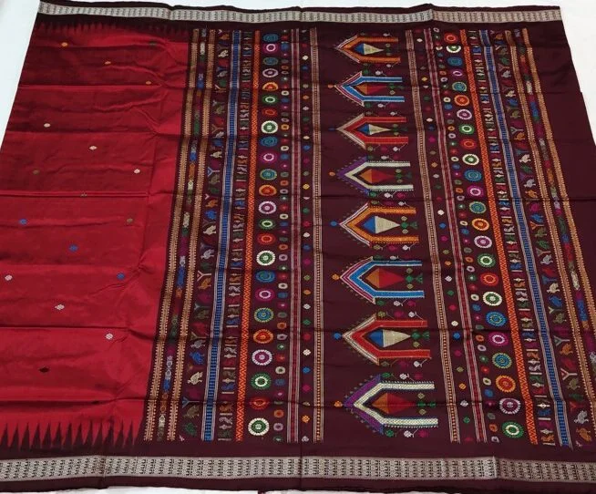 Red Dolabedi Bomkai Silk Saree thumbnail 2