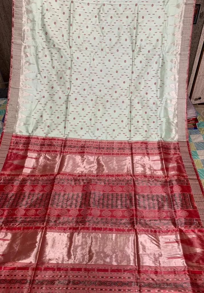 Sambalpuri Phodakumbha Border Tissue Silk Saree -red thumbnail 3