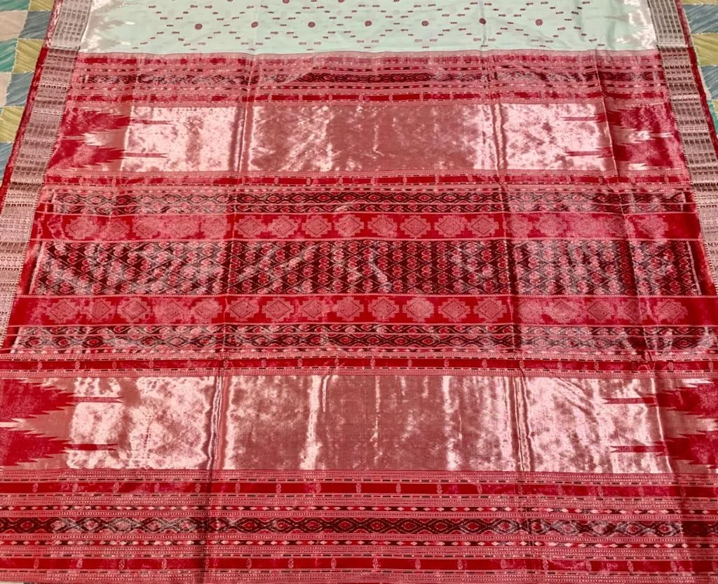 Sambalpuri Phodakumbha Border Tissue Silk Saree -red thumbnail 2